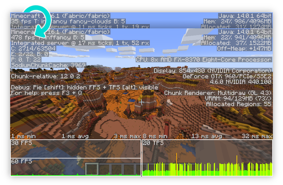 Sodium mod minecraft gameplay screenshot