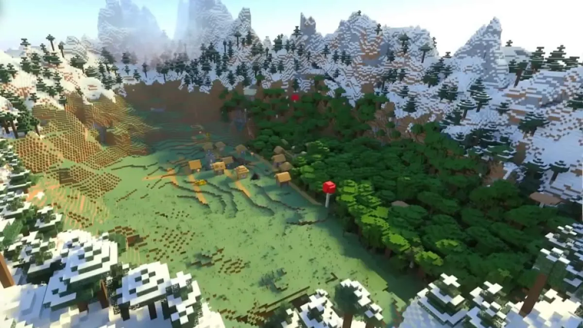 Minecraft seeds all platforms mountain crater village.jpg