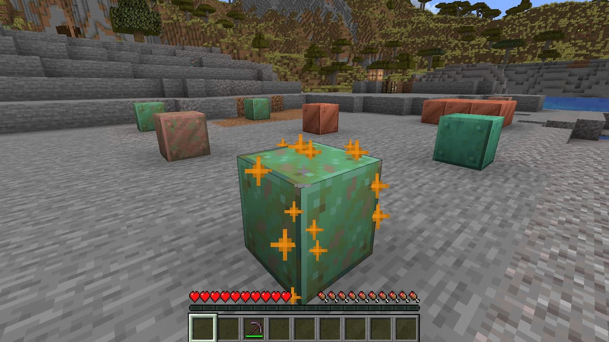 Minecraft oxidize copper waxing on placed block.jpg